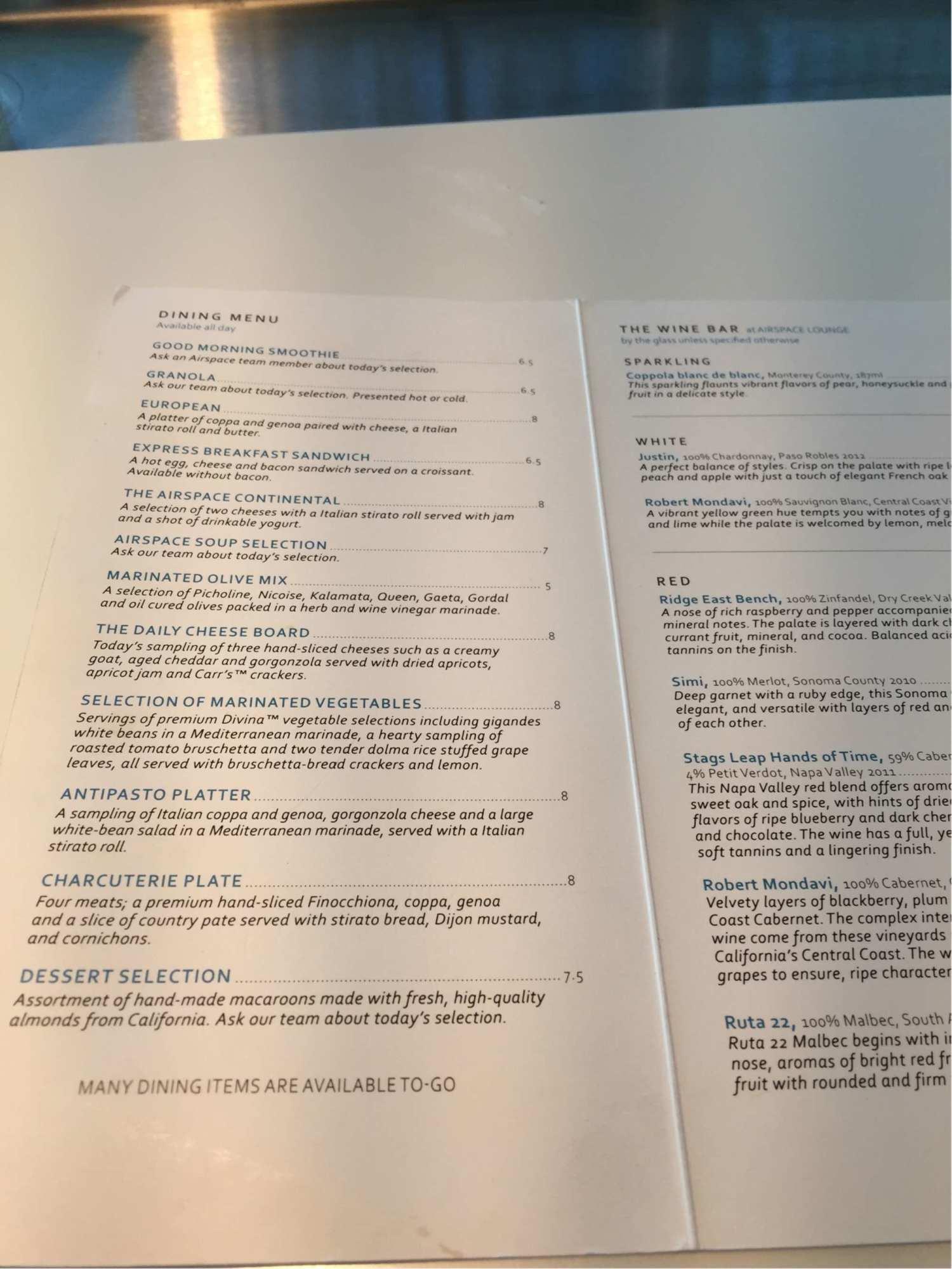 aria in room dining menu